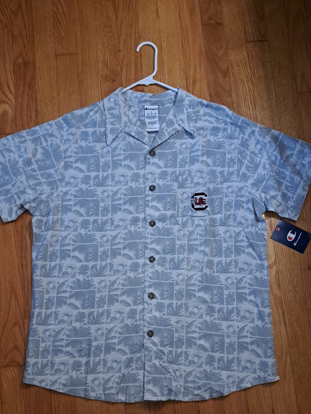 NWT Champion Men's L University Of South Carolina Palm-Print Short Sleeve Shirt